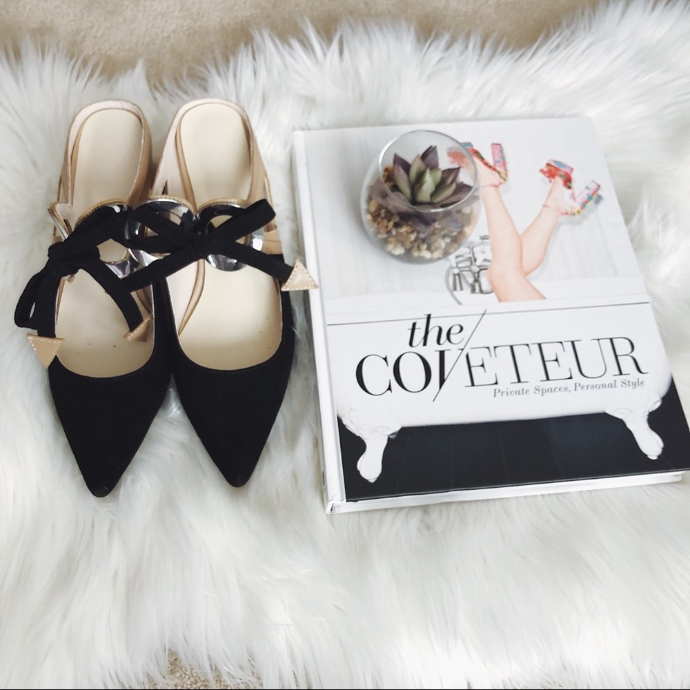 Leather Suede Bow Tie Mid Heel